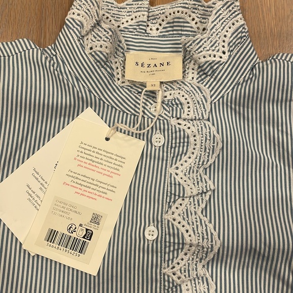 Sezane Blue Striped Button Down Shirt - Picture 4 of 4